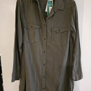 H&M Olive Green Casual Button-Down Dress